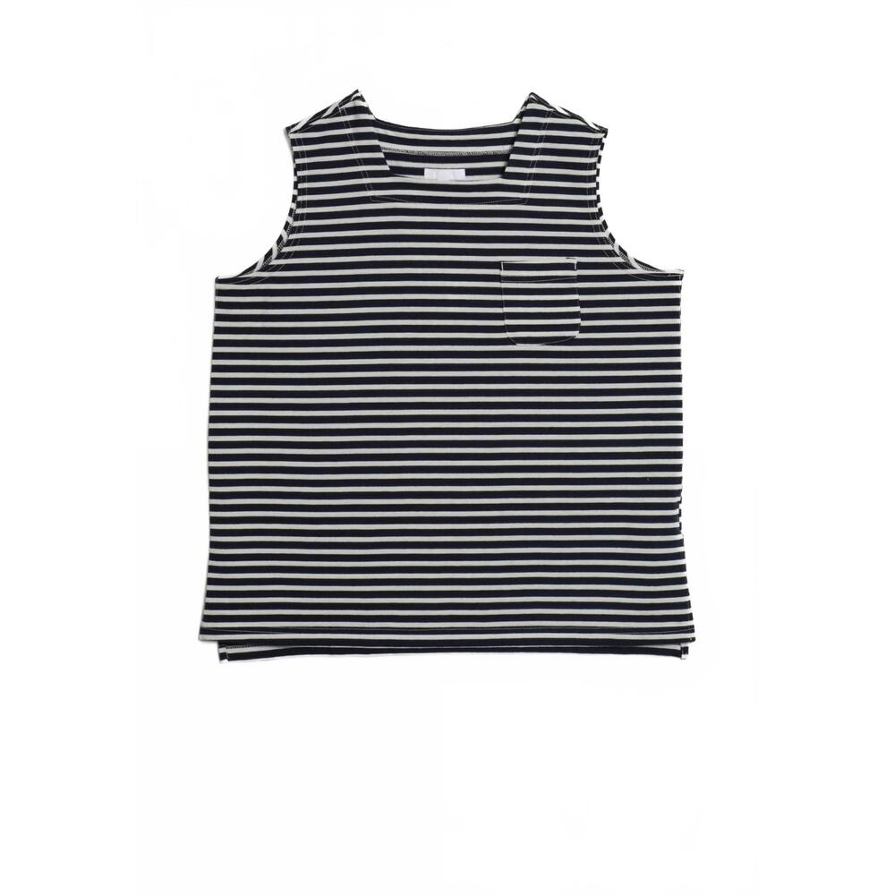 NEW ENGINEERED GARMENTS men's square neck shirt in navy/white